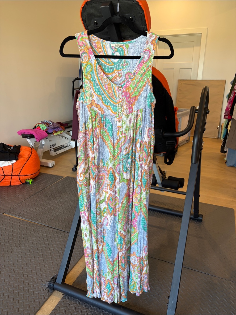 easel Paisley Print Midi Dress in Green, Pink, Orange